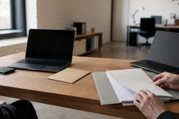 Filekub vs Google Drive choice shown as a simple file handoff beside an ongoing office collaboration