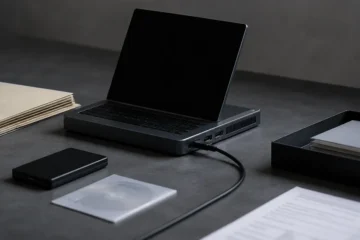 Unbranded workstation arranged to host verified software downloads with release media, storage, and source folders