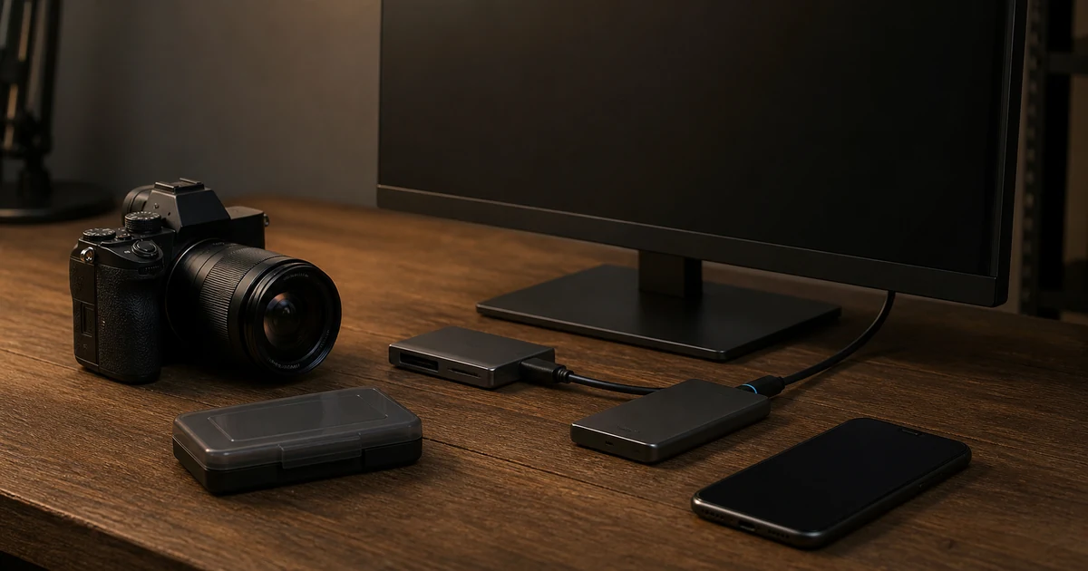 How to use Filekub handoff check with a camera, portable drive, and dark-screen workstation